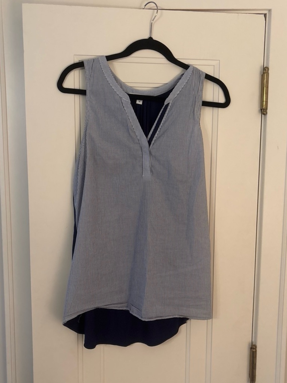 DREW Blue and White Striped Sleeveless V-Neck Tank